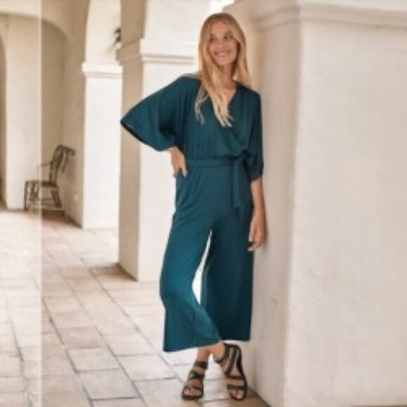 NWT Garnet Hill Kimono-Sleeve Knit Jumpsuit Small - Picture 1 of 5